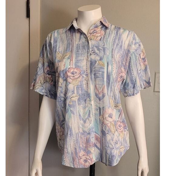 Vintage 80s Casey & Max Pastel Floral Blouse Sz Small Kitschy Grannycore Retro - Picture 8 of 10
